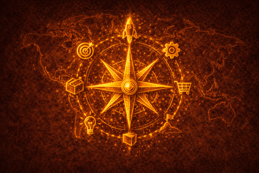 Dark editorial illustration introducing Ship & Lead — a product leadership blog for managers and executives