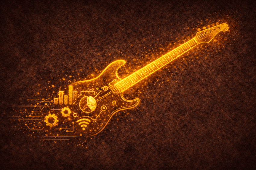 Dark editorial illustration contrasting the raw grit of 90s grunge rock with disruptive and authentic product thinking