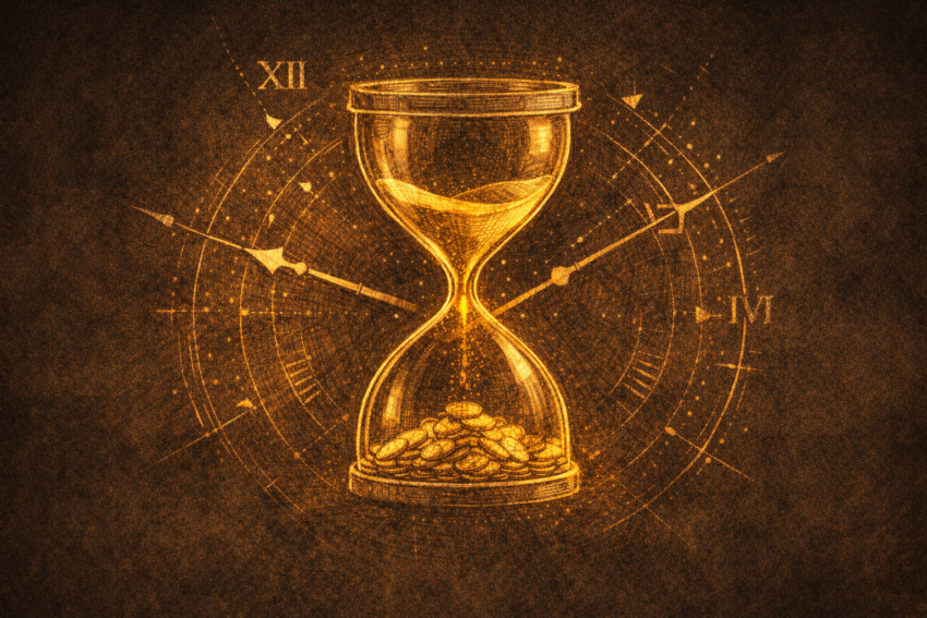Dark editorial illustration of a product leader using cost of delay as a strategic prioritization framework