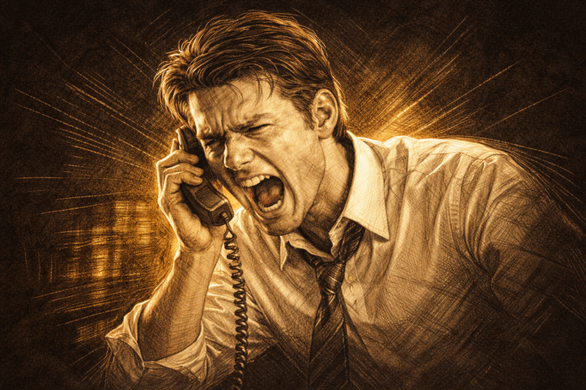 Dark editorial illustration inspired by Jerry Maguire — trust, accountability, and client focus as product management principles