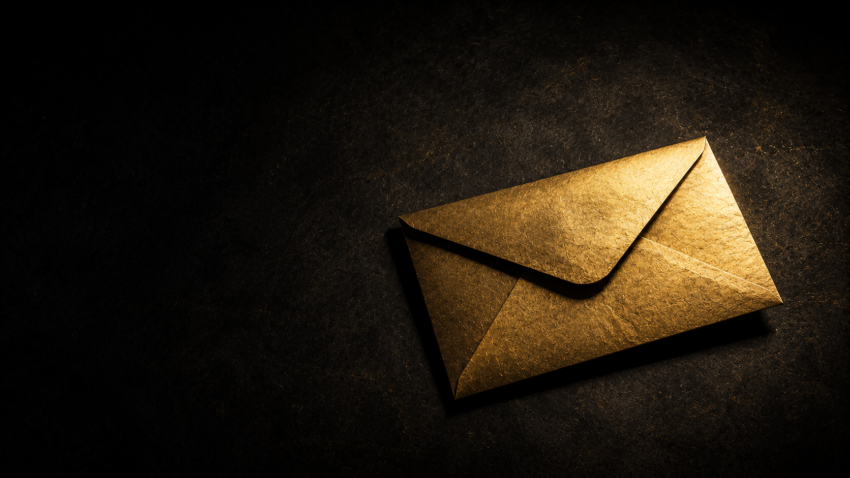 Golden envelope on dark background symbolizing direct newsletter delivery without algorithms