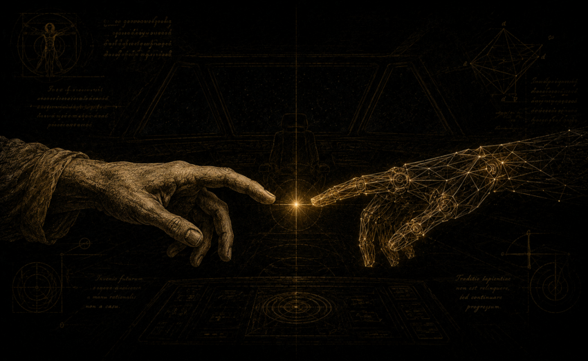 Star Trek Scotty and Data illustration representing the shift from human engineers to AI in product leadership, pencil sketch style